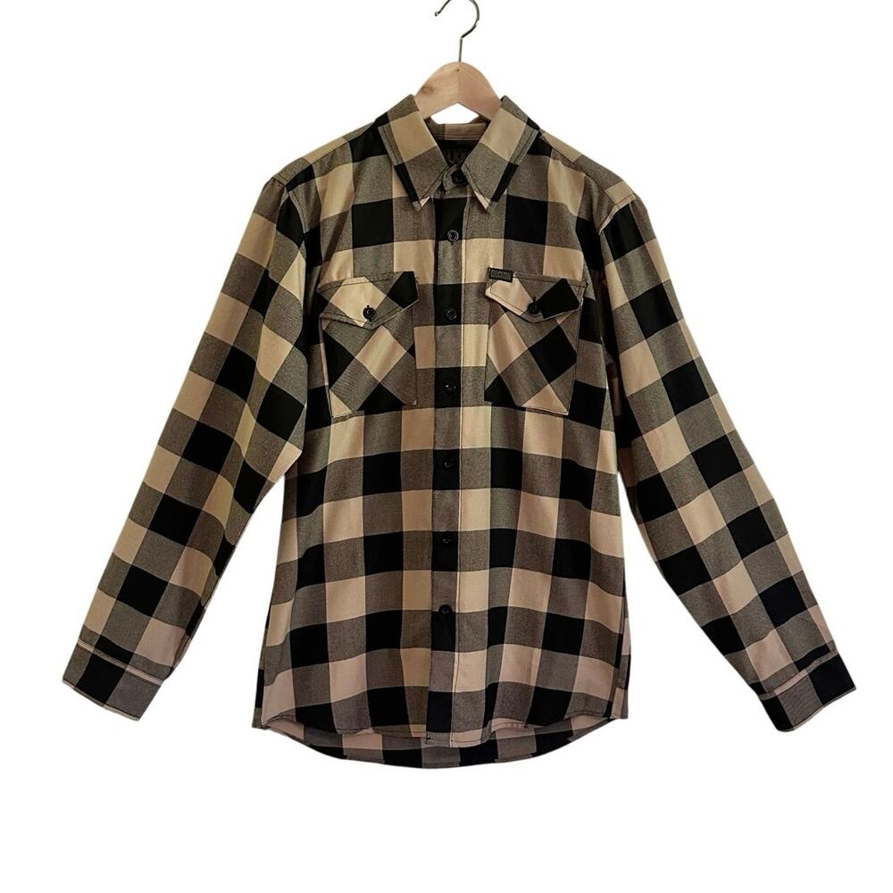 Men’s Dixxon The Bravo Check Plaid Long Sleeve BD Flannel Medium Khaki Black